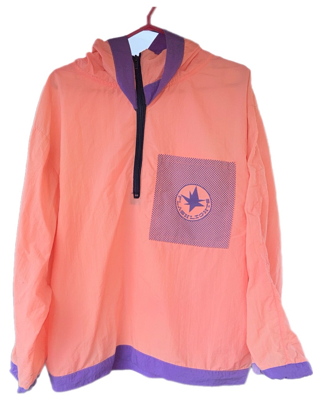 Vintage 80s / 90s Flashlights Neon Peach & Purple Half-Zip Windbreaker